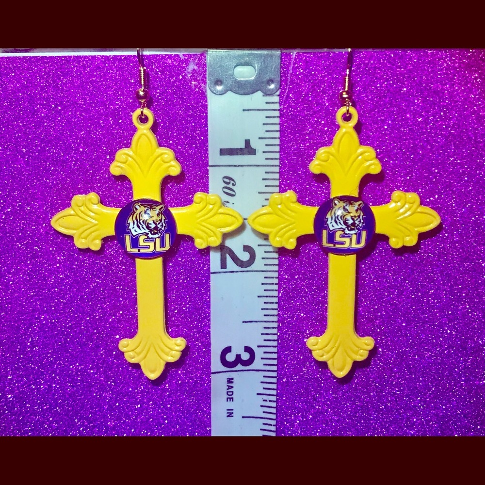 Spoon Cross Golden Yellow LSU Tigers earrings